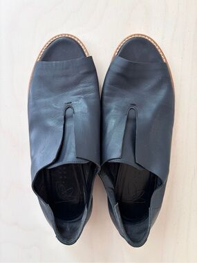 Zero + Maria Cornejo Black Leather Open-Toe Loafers